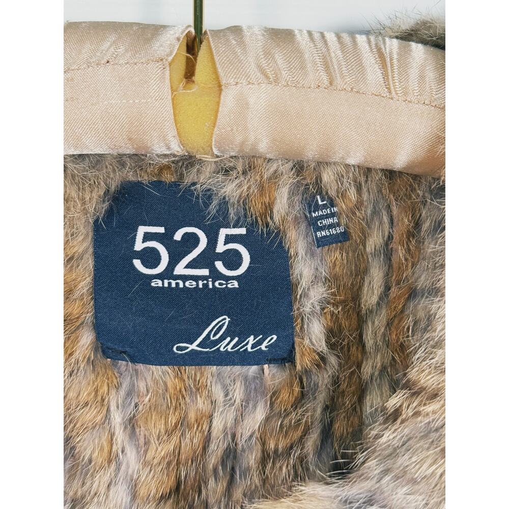 525 America Luxe Rabbit Fur Open Front Vest Womens L Brown Quiet Luxury Glam - Picture 4 of 10